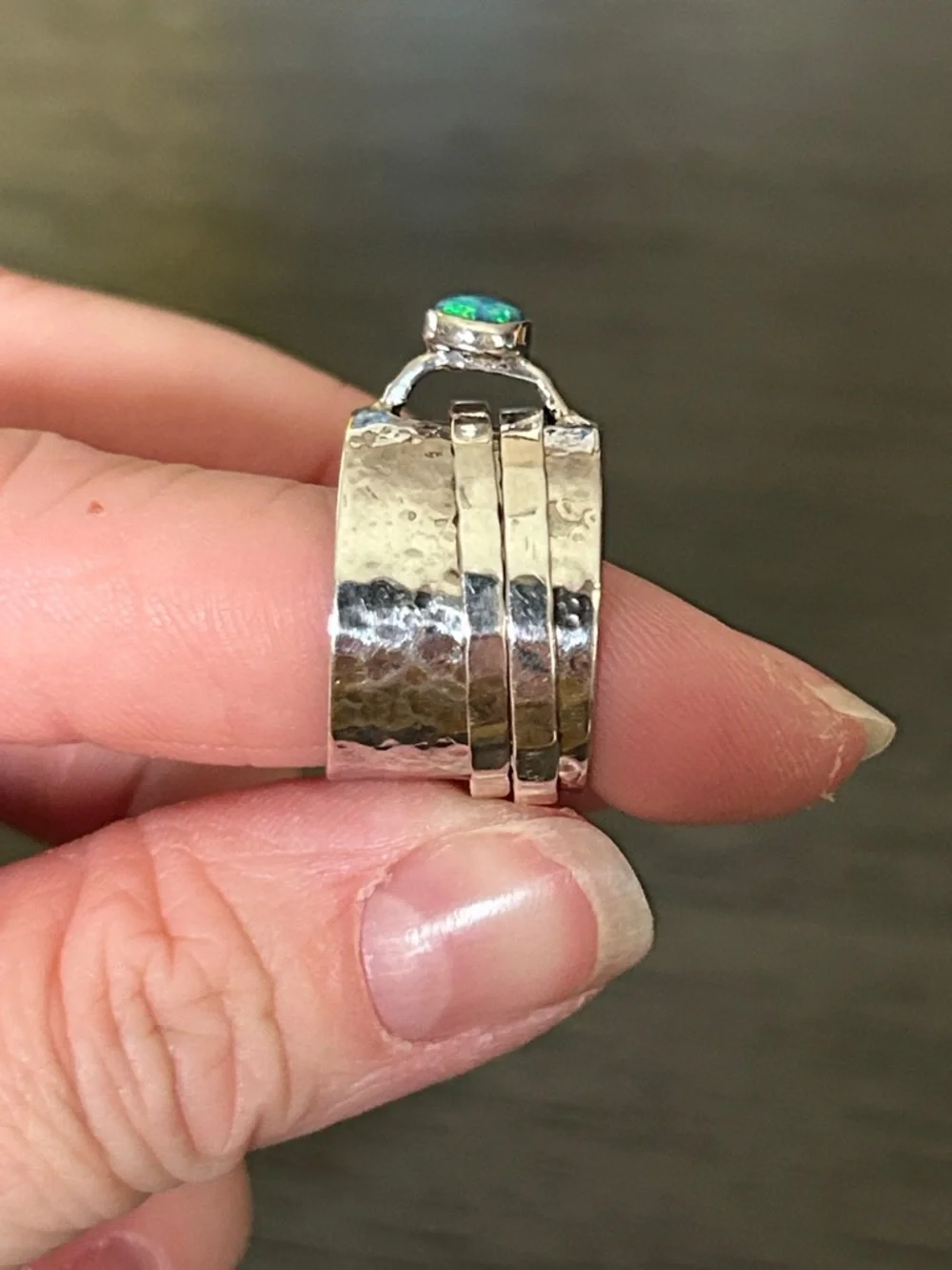 VINTAGE RARE Handcrafted Silpada Sterling Silver Spinner Ring with Blue Opal - Picture 4 of 5